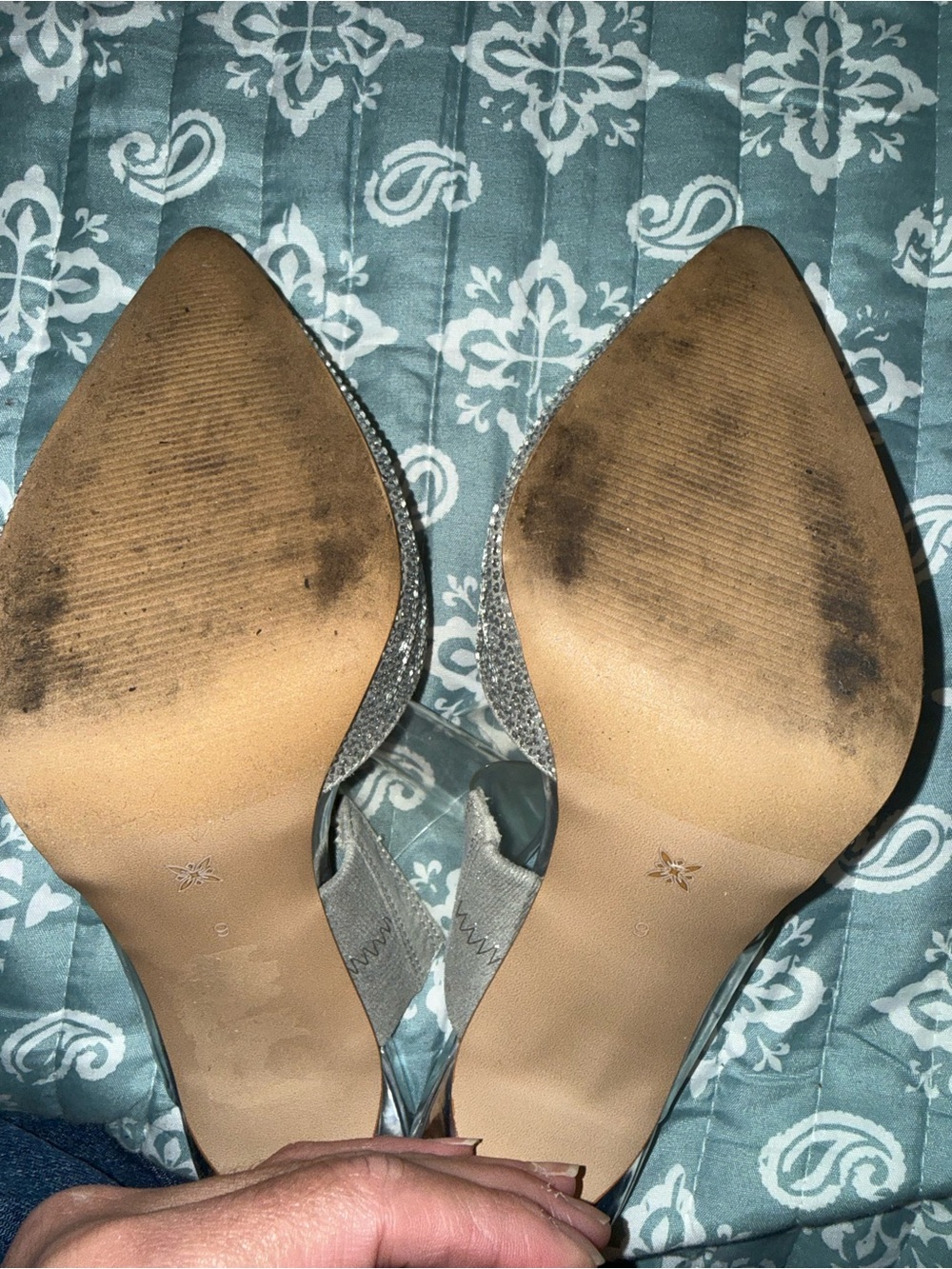 BCBGeneration Silver Rhinestone Pointed Mules with Clear Strap - Picture 10 of 10